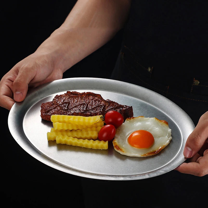 Japanese Vintage Oval 304 Stainless Steel Dessert Serving Plate Stainless Steel Plate Qst