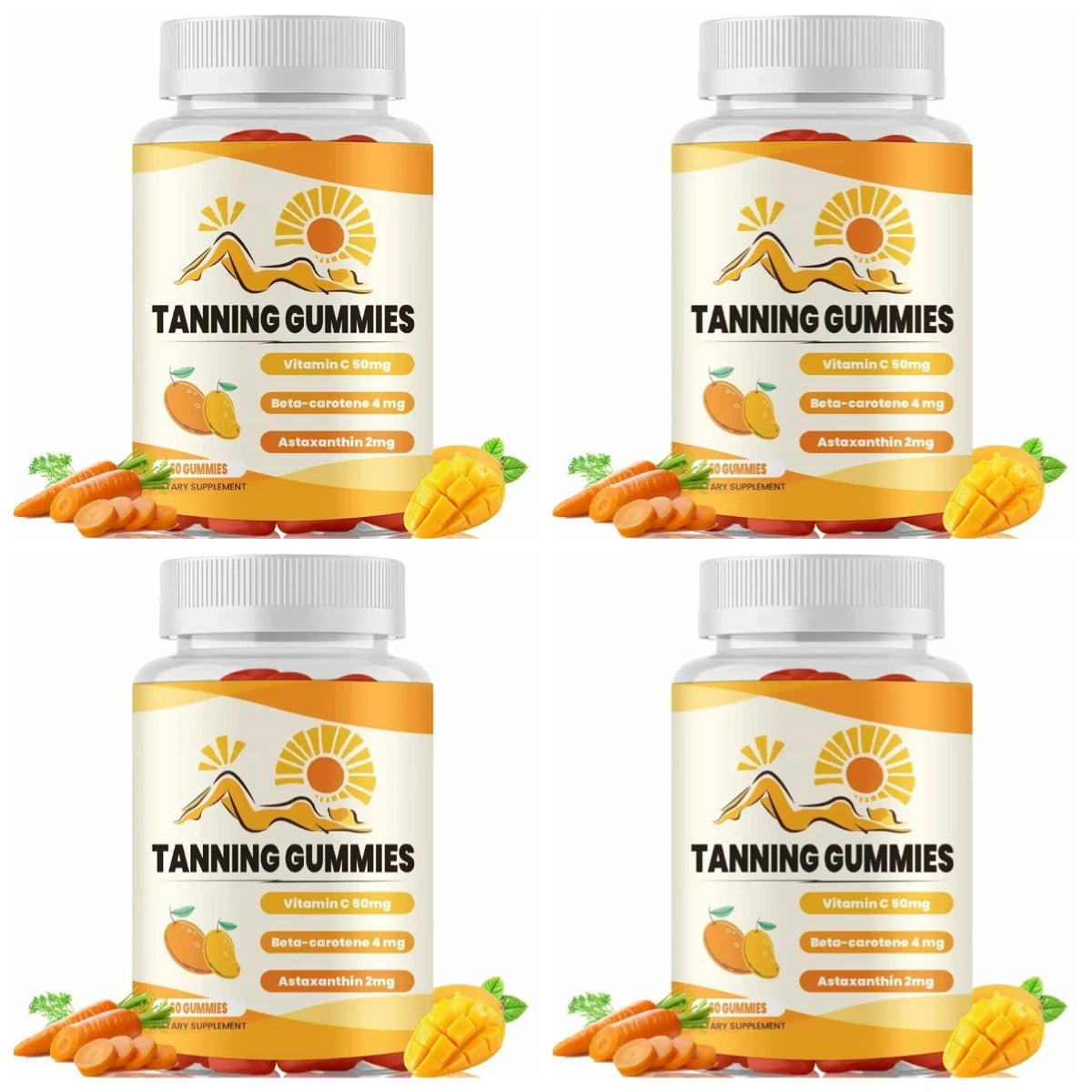 Tanning Gummies – Astaxanthin, Beta Carotene, Vitamins C D B3 Zinc Skin Beauty Gummies Qst 4 bottles 240capsule