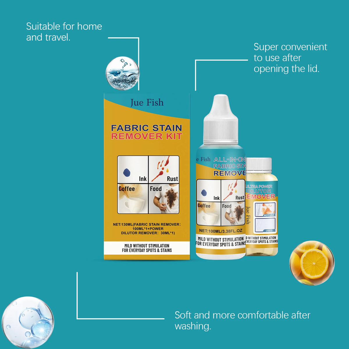 130ml Fabric Stain Remover Kit – Brightening & Softening Fabric Stain Remover Qst