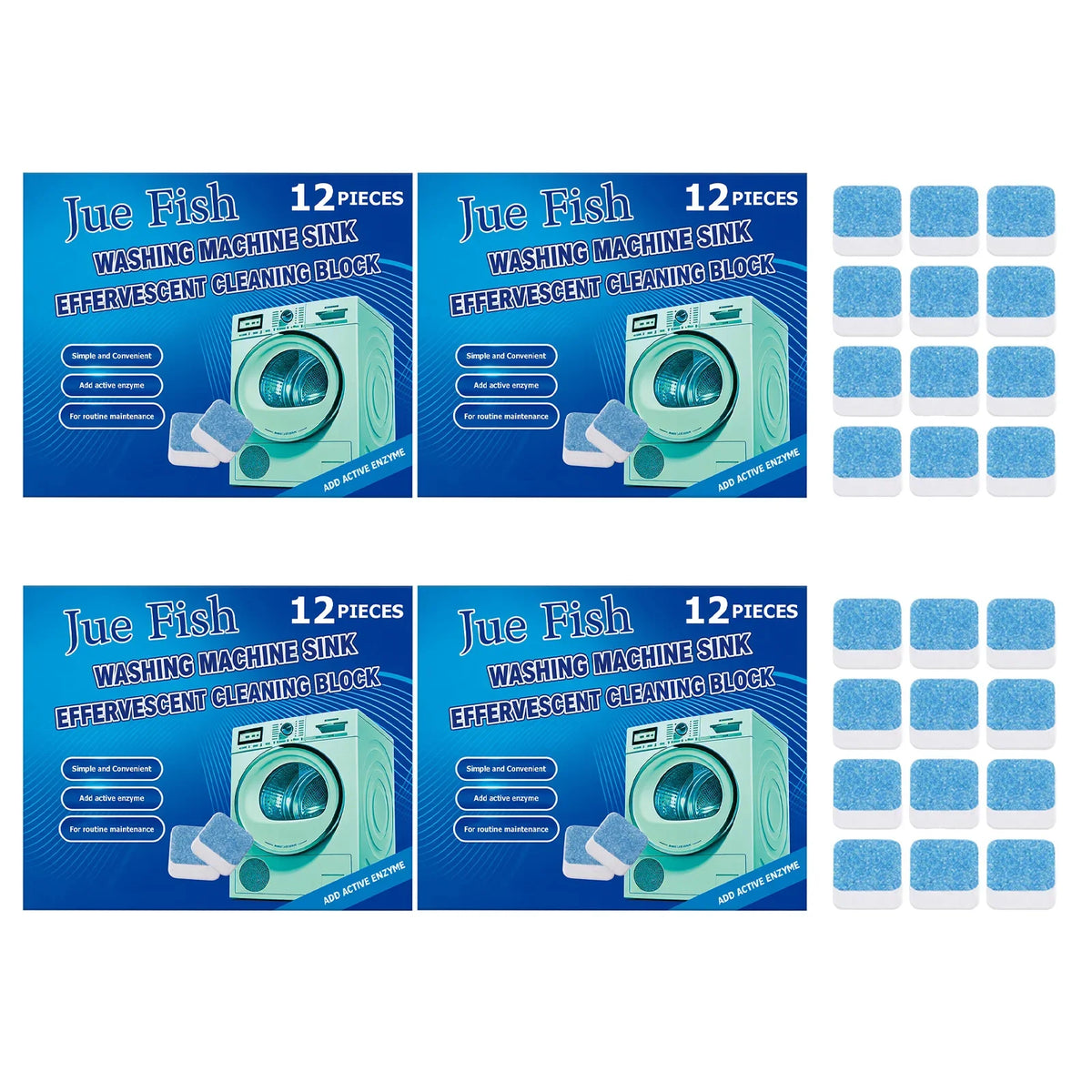 Washing Machine Cleaning Tablets – Removes Stains & Scale Washing Machine Cleaner Qme 4 x 12PCS Boxed