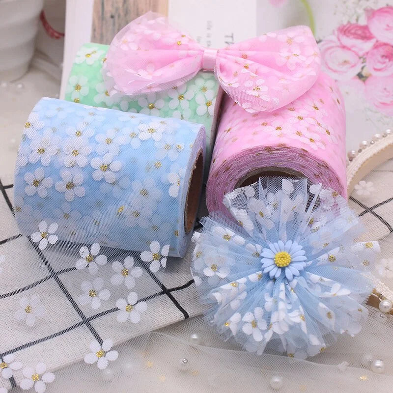 5 Yards Floret Tulle Daisy Ribbon Roll – DIY Craft & Bow Decorative Craft Ribbon Qme