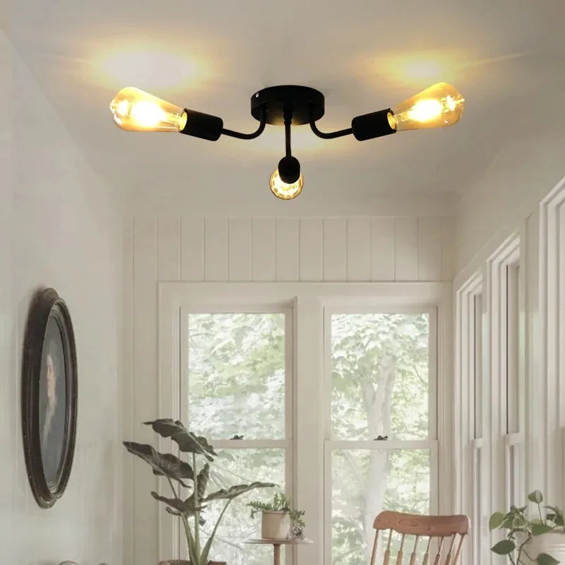 Vintage Wrought Iron Multi-Rod E27 Ceiling Light – Black Ceiling Light Fixture Qme