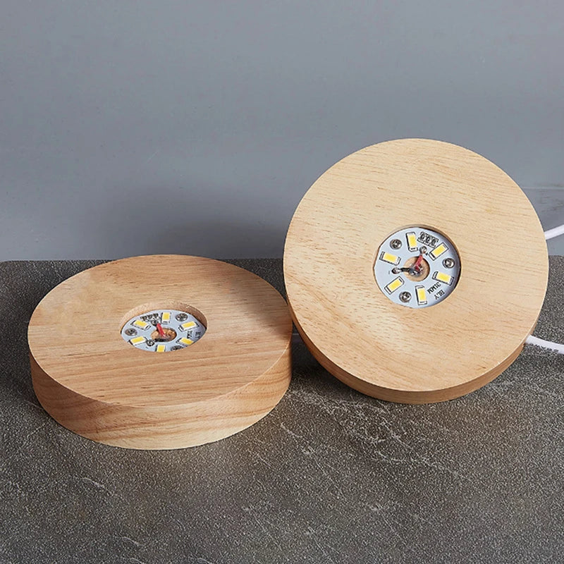 Rechargeable Wooden LED Rotating Display Stand Light Base LED Display Stand Qme