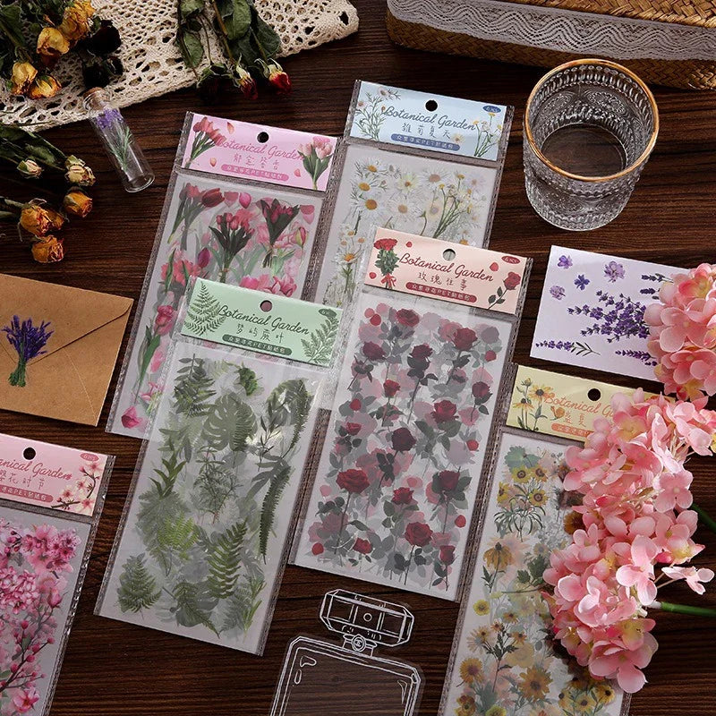 Floral Plant Journal Stickers – Waterproof Transparent PET Decorative Stickers Qme