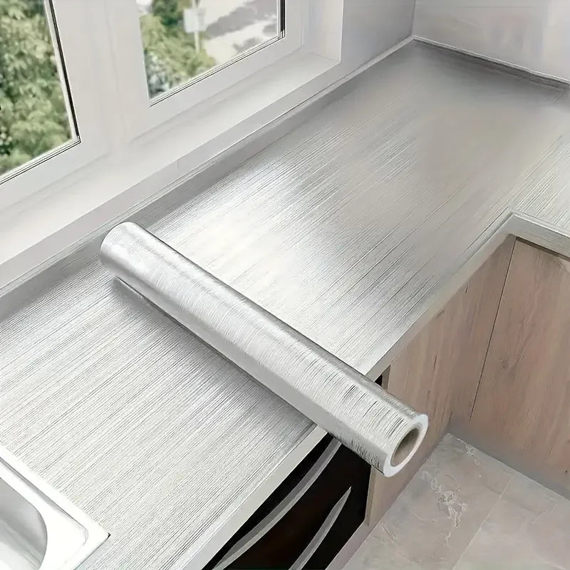 Brushed Silver Metal Contact Paper – Waterproof Kitchen Wall Sticker Wall Contact Paper Qme