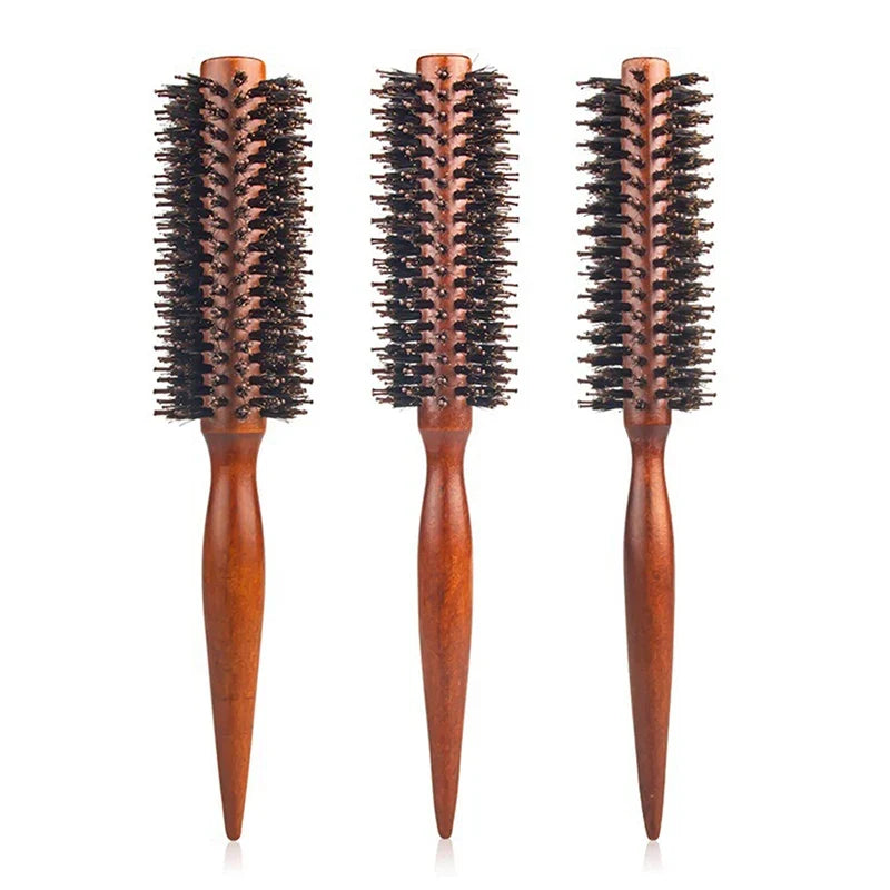 Anti-Static Boar Bristle Wood Round Hair Brush | Styling Round Hair Brush Qme