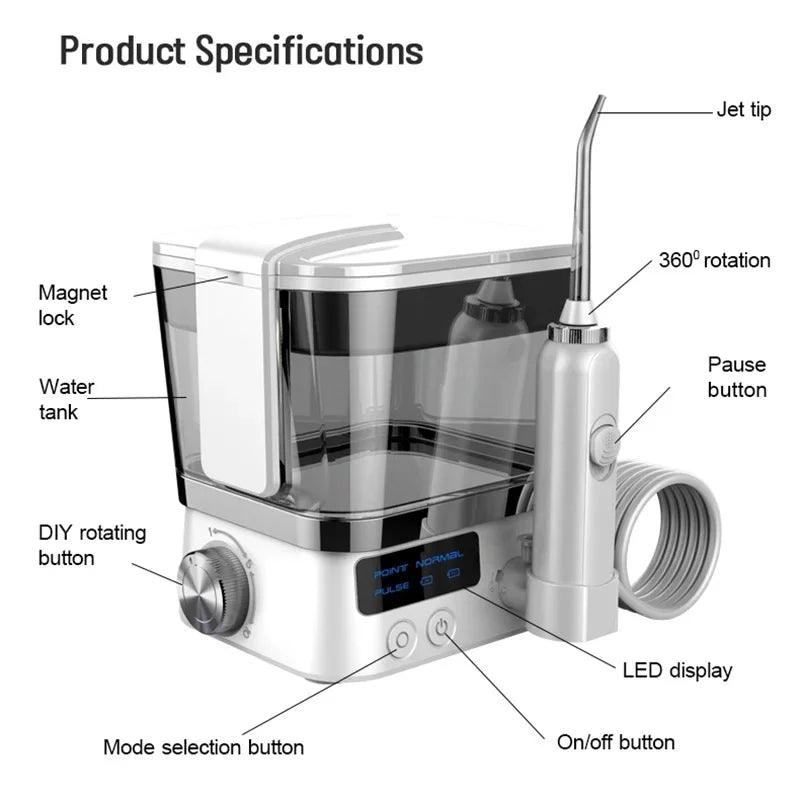 Portable Water Flosser Oral Irrigator – 10 Modes, 600ml Water Flosser Qst