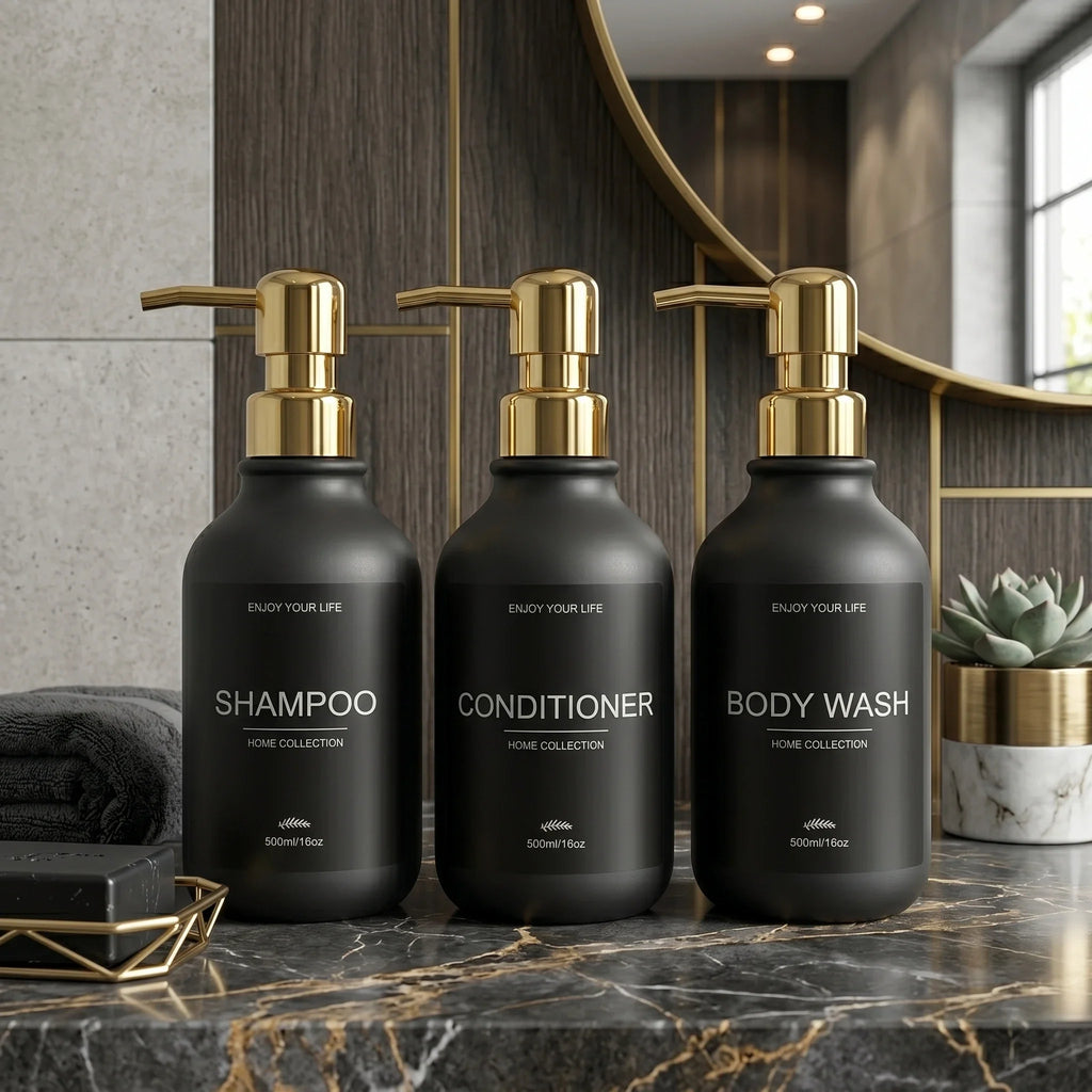 Matte Black Shower Dispenser Bottles – Shampoo & Body Wash Pump Shower Dispenser Bottles Qme