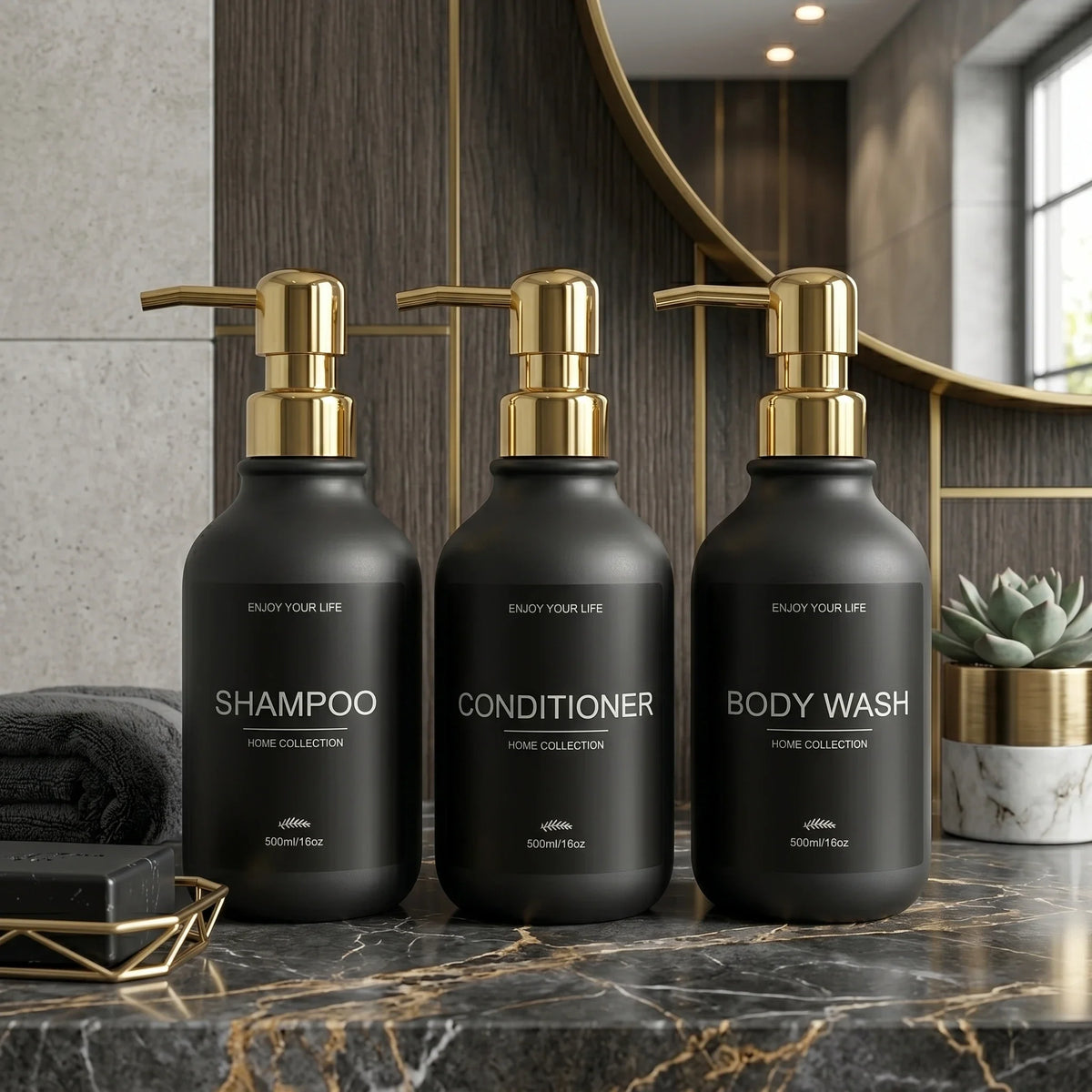 Matte Black Shower Dispenser Bottles – Shampoo & Body Wash Pump Shower Dispenser Bottles Qme