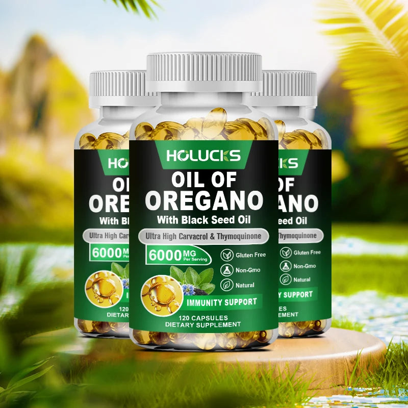 HOLUCKS Oregano Oil Softgels with Black Seed Oil – 60/120ct Herbal Softgel Supplement Qst