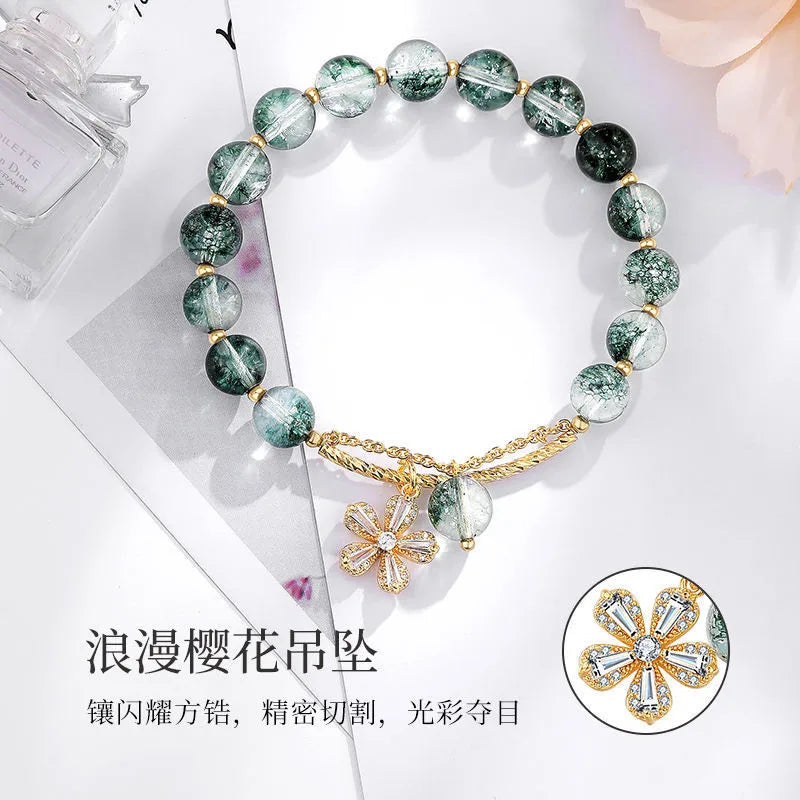 Cherry Blossom Green Ghost Lucky Crystal Bracelet Crystal Bracelet Qme green 17cm