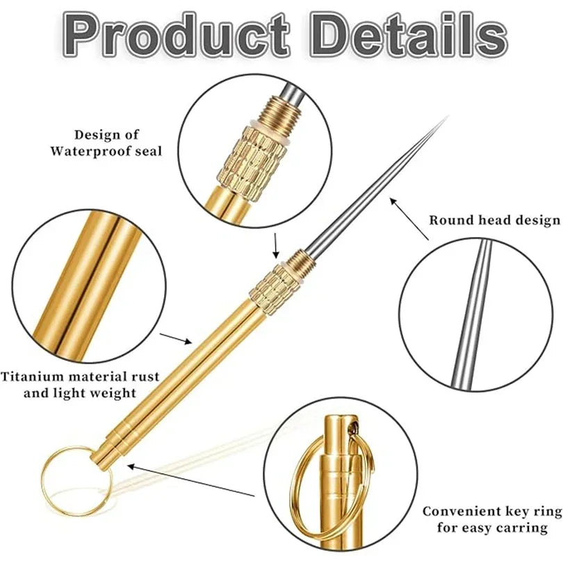 Titanium Brass Toothpick & Fruit Fork | Portable Outdoor Tool Outdoor Multitool Pick Qme
