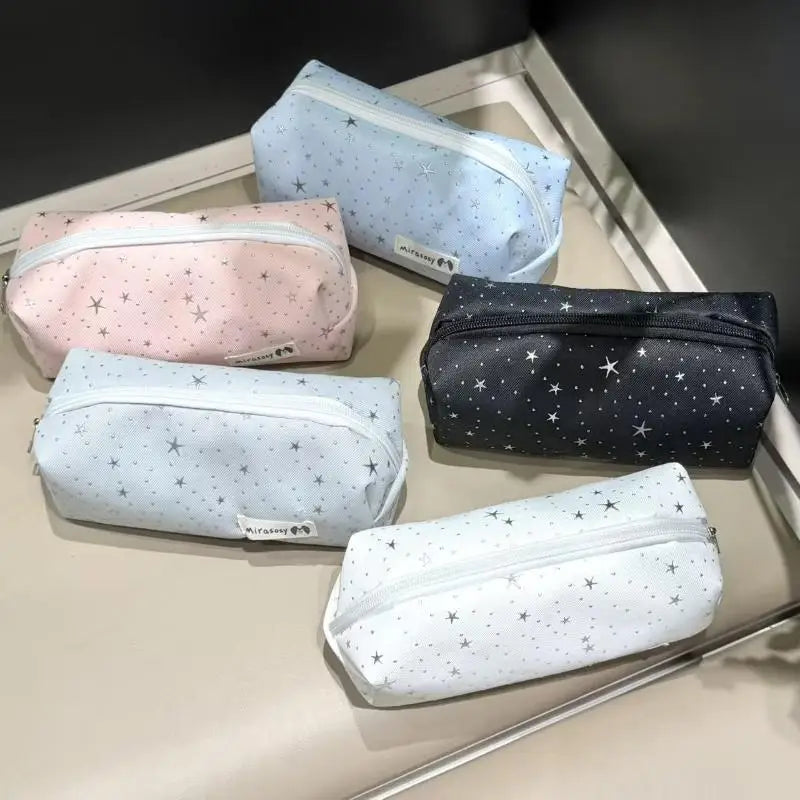 Canvas Star Print Pencil Case Zippered Multicolor Pen Pouch Canvas Pencil Case Qme