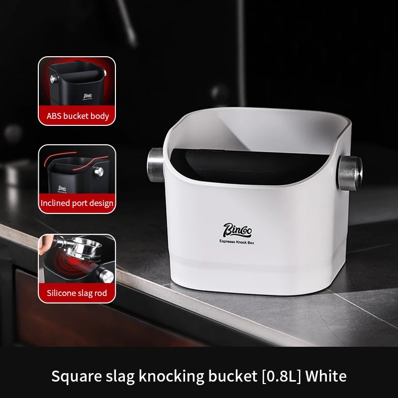 Bincoo 0.8L Coffee Knock Box – Anti-Slip Espresso Dump Bin Coffee Knock Box Qst white