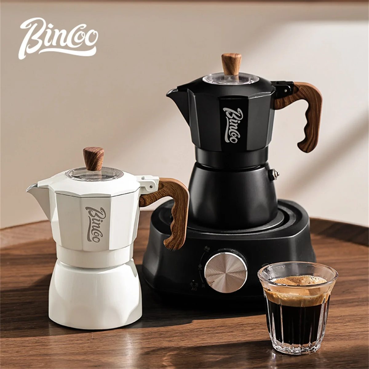 Bincoo Dual Valve Moka Pot & Electric Heater Espresso Set Moka Pot Espresso Set Qst