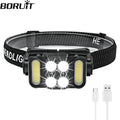 BORUiT LED Sensor Headlamp – COB 5-Mode Rechargeable IPX4 LED Headlamp Qst black