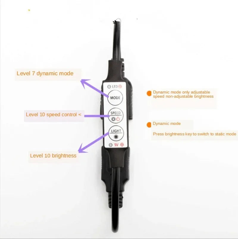 USB 5V Mini LED Light Controller – 3-Button Dimmer & Strobe LED Light Controller Qme