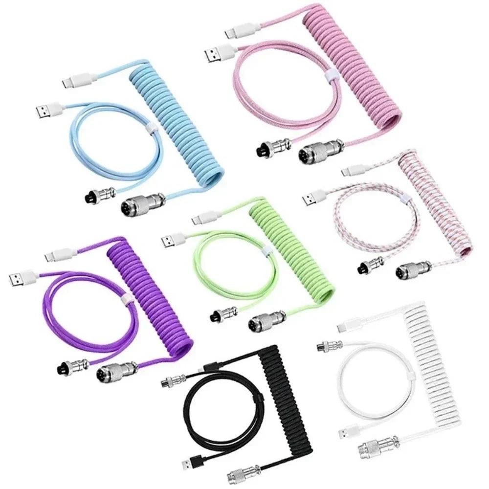 USB-C Coiled Mechanical Keyboard Cable | Braided Spring Spiral Coiled Keyboard Cable Qme