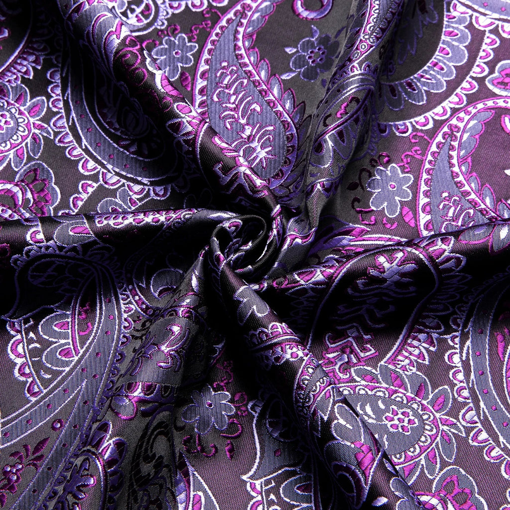 Men's Luxury Paisley Jacquard Shirt | Purple Mixed Pattern Men's Dress Shirt Qme