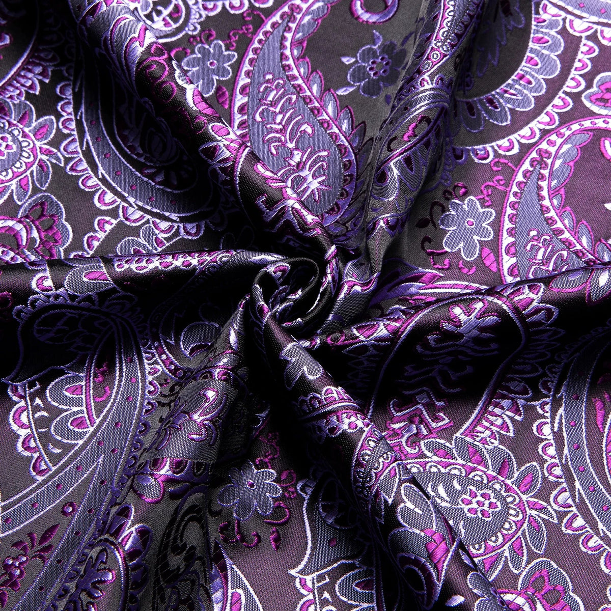 Men's Luxury Paisley Jacquard Shirt | Purple Mixed Pattern Men's Dress Shirt Qme
