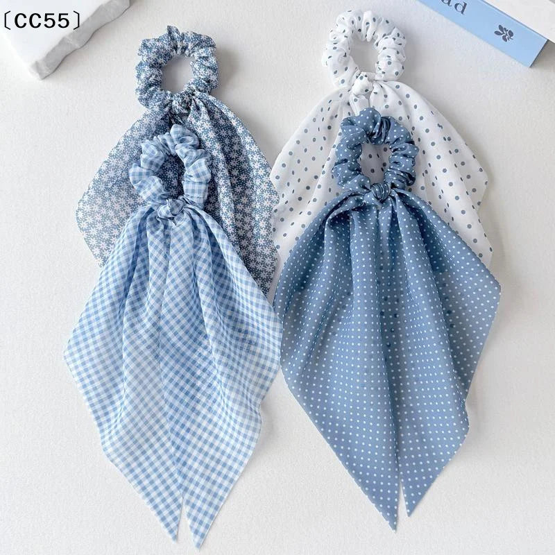 Chiffon Floral Bow Hair Scrunchies – Women's Ponytail Holder Hair Scrunchie Qst