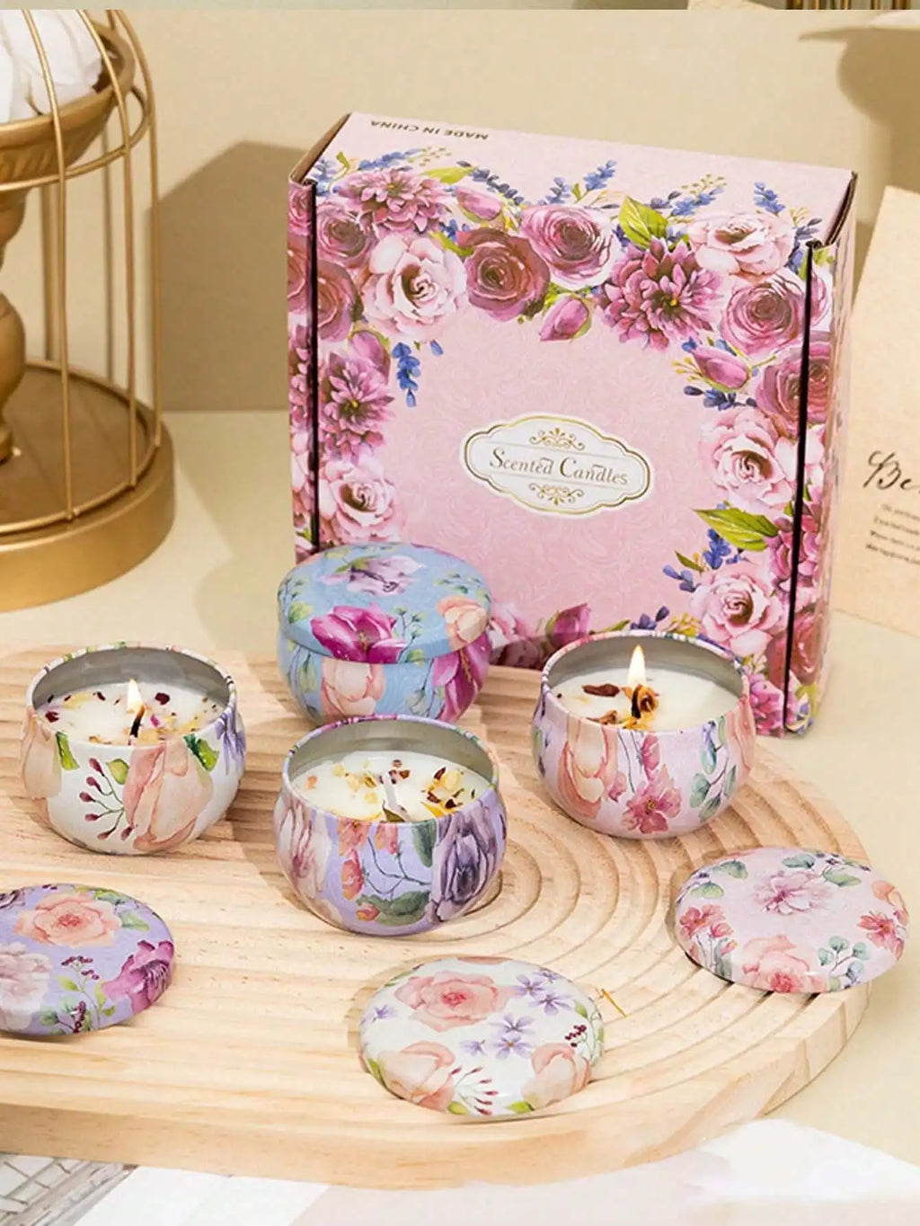 Soy Wax Aromatherapy Flower Candles Set of 4 | 25 Colors Soy Wax Candle Set Qme