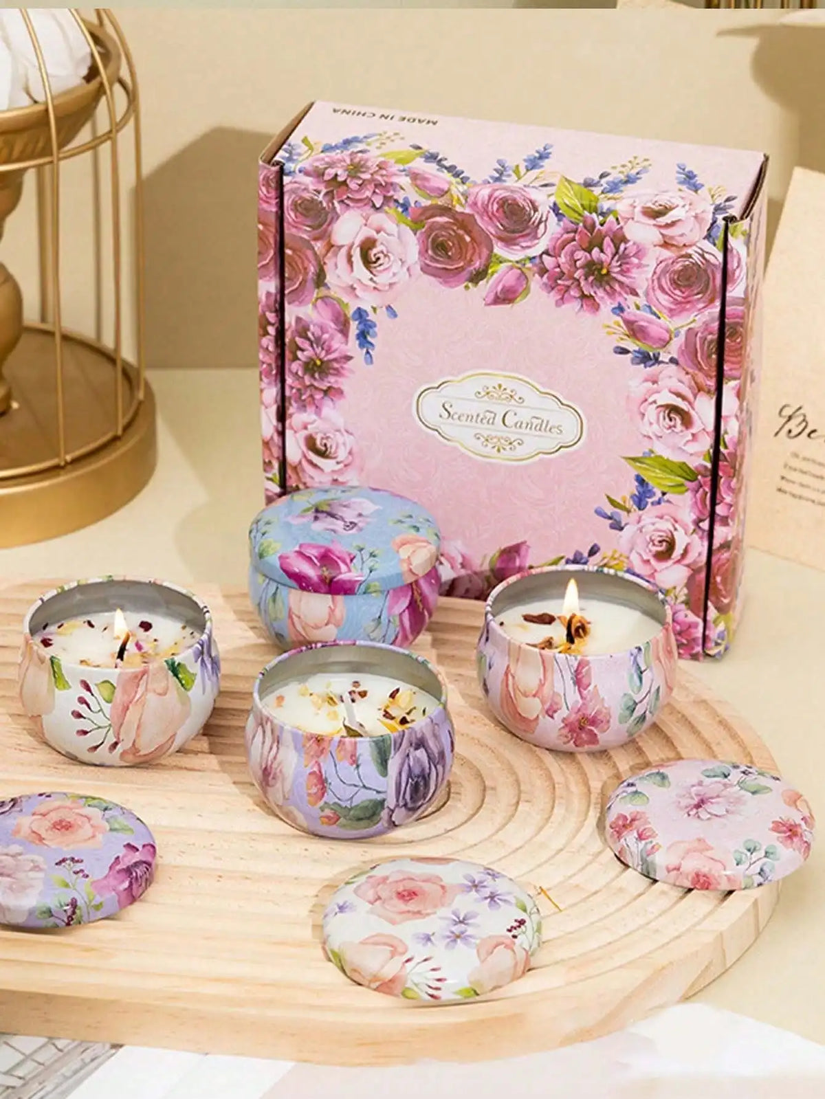 Soy Wax Aromatherapy Flower Candles Set of 4 | 25 Colors Soy Wax Candle Set Qme