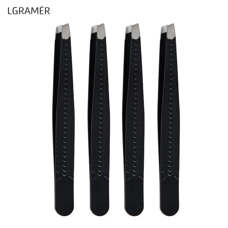 YOUNGCOME Slant Tip Eyebrow Tweezers – Stainless Steel Black Eyebrow Tweezers Qst Black-4pcs