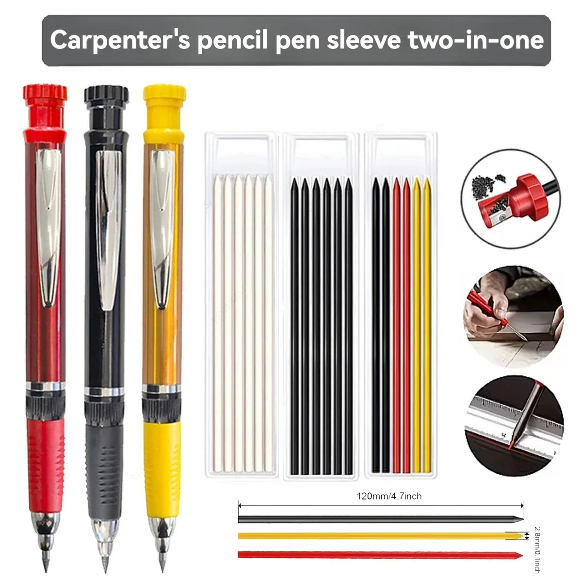 Carpenter Mechanical Pencil Built-In Sharpener 2.8mm Refillable Carpenter Mechanical Pencil Qme