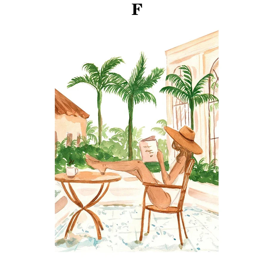 Nordic Tropical Beach Canvas Wall Art – Summer Surfing Poster Canvas Wall Art Qst 6 40x50cm Unframed