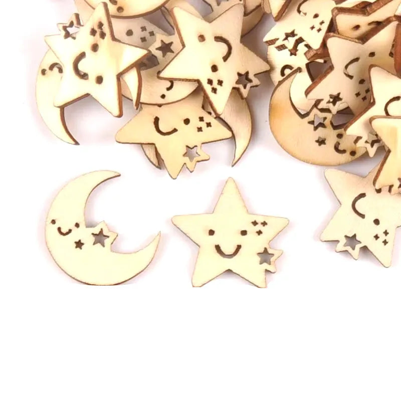 Wooden Moon & Star Ornament Slices – DIY Craft & Scrapbook (25pcs) Wood Craft Slices Qme