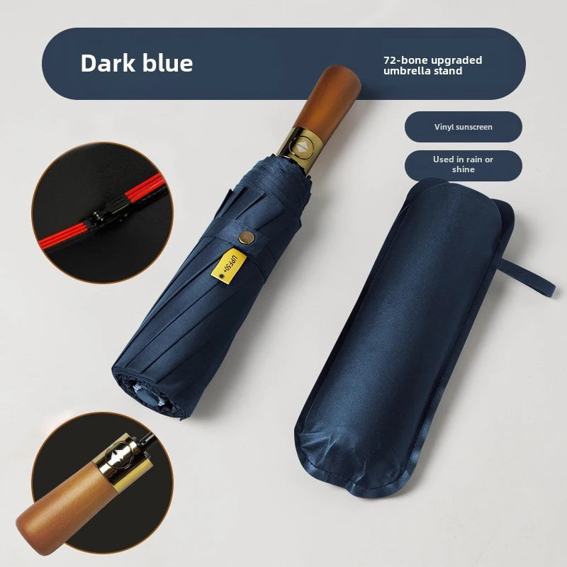 12-Rib Auto Folding Umbrella – Wind-Resistant Sun & Rain Folding Umbrella Qst Navy Blue 12K Iron