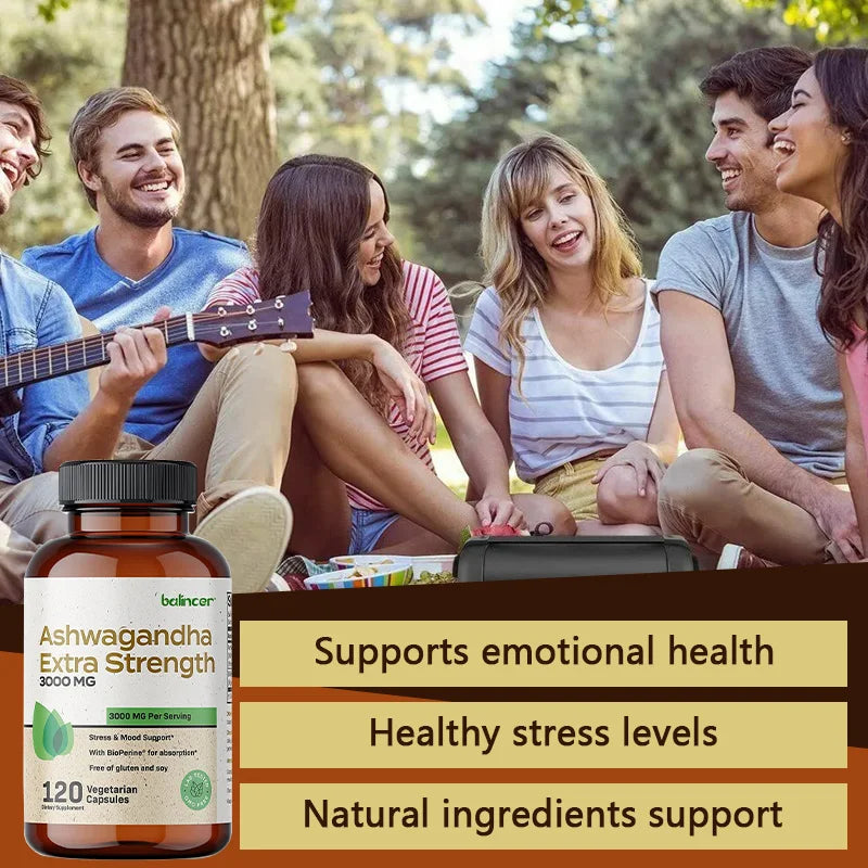 Ashwagandha 3000mg Capsules with Black Pepper | VITALXTRA Herbal Supplement Qst