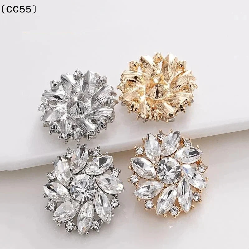 Rhinestone Flower Metal Buttons – Sparkling Decorative 2/4 Pcs Decorative Sewing Buttons Qst