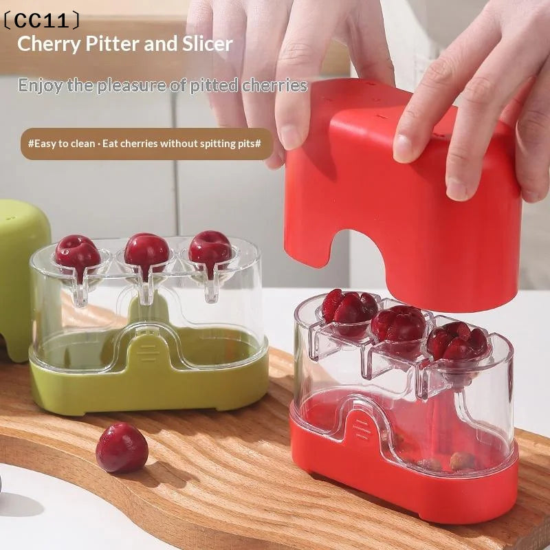Cherry Pit Remover – 3-Slot Handheld Fruit Corer Press Cherry Pit Remover Qme