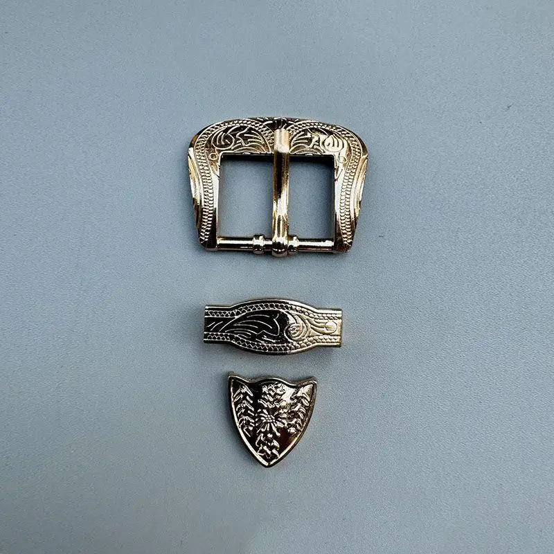 Vintage Carved 3-Piece Belt Buckle Set – DIY Leather Craft Belt Buckle Set Qst A1