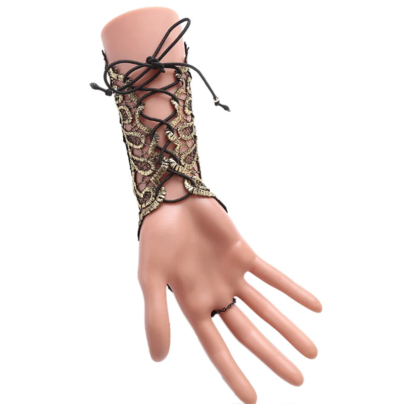 Gothic Steampunk Lace Fingerless Glove Arm Warmer – Black Lace Fingerless Glove Qst
