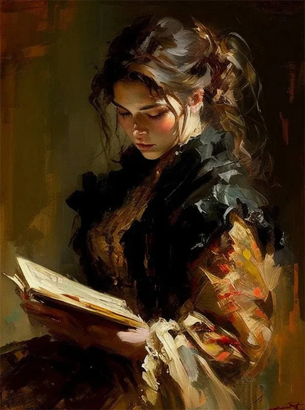 Woman Reading Retro Canvas Print – Lady Portrait Wall Art Décor Canvas Wall Art Qst 5 40x50cm Unframed