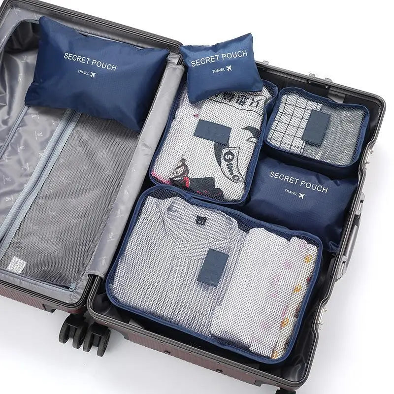 6-Piece Travel Packing Cubes Set with Shoe Pouch | Luggage Organizer Travel Packing Cubes Qst Dark blue
