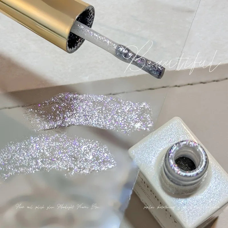 Diamond White Glitter Gel Nail Polish – Fine Shimmer Sparkle Glitter Gel Nail Polish Qme