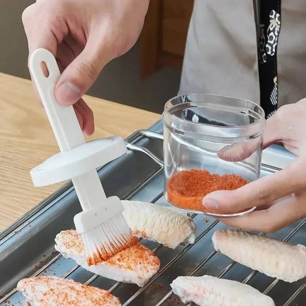 BBQ Silicone Oil Dispenser Brush – Grilling & Baking Utensil Silicone Basting Brush Qme