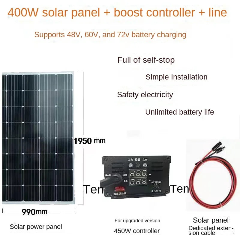 Solar Boost Charger 48V 60V 72V Electric Scooter Photovoltaic Solar EV Charger Qst 6