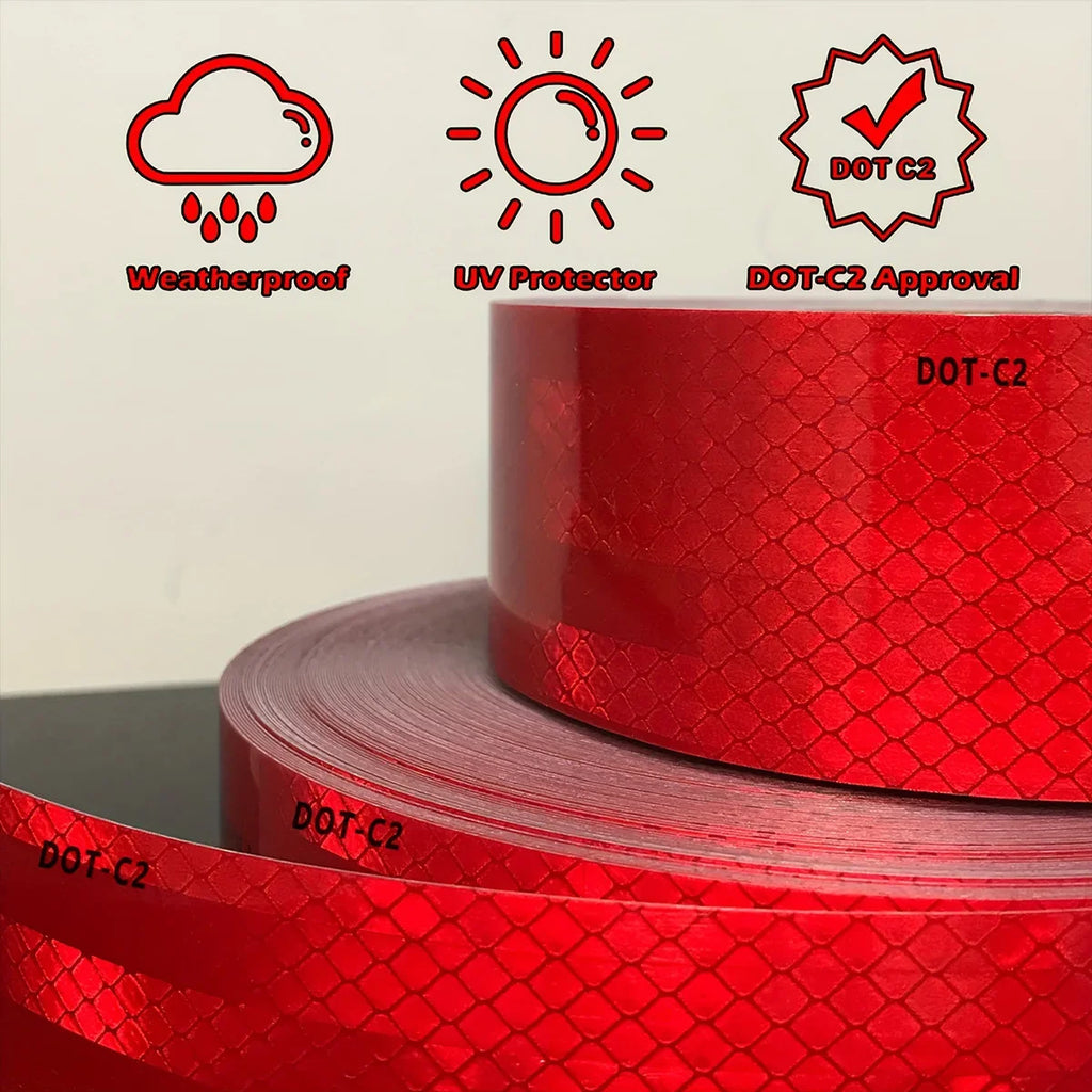 Red DOT-C2 Reflective Tape – Waterproof Vehicle Safety Strip Reflective Safety Tape Qme