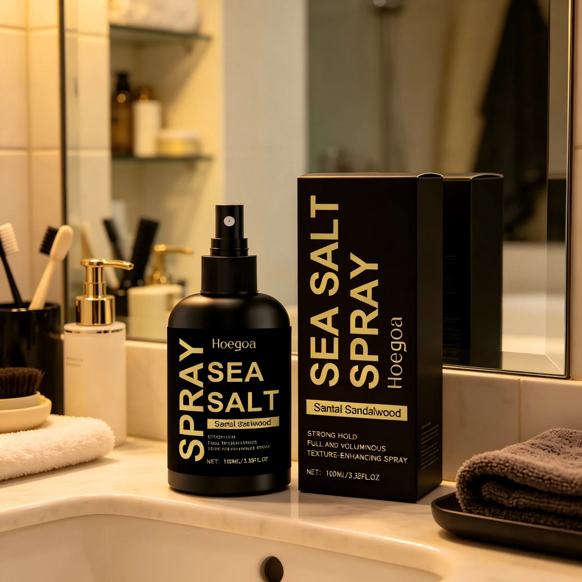 Hoegoa Sea Salt Hair Spray – Volume & Texture, Sandalwood Hair Texturizer Spray Qst