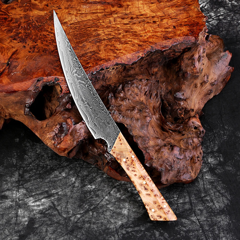 XITUO Damascus Steel Japanese Utility Knife – Pakkawood Kitchen Utility Knife Qst Utility Knife