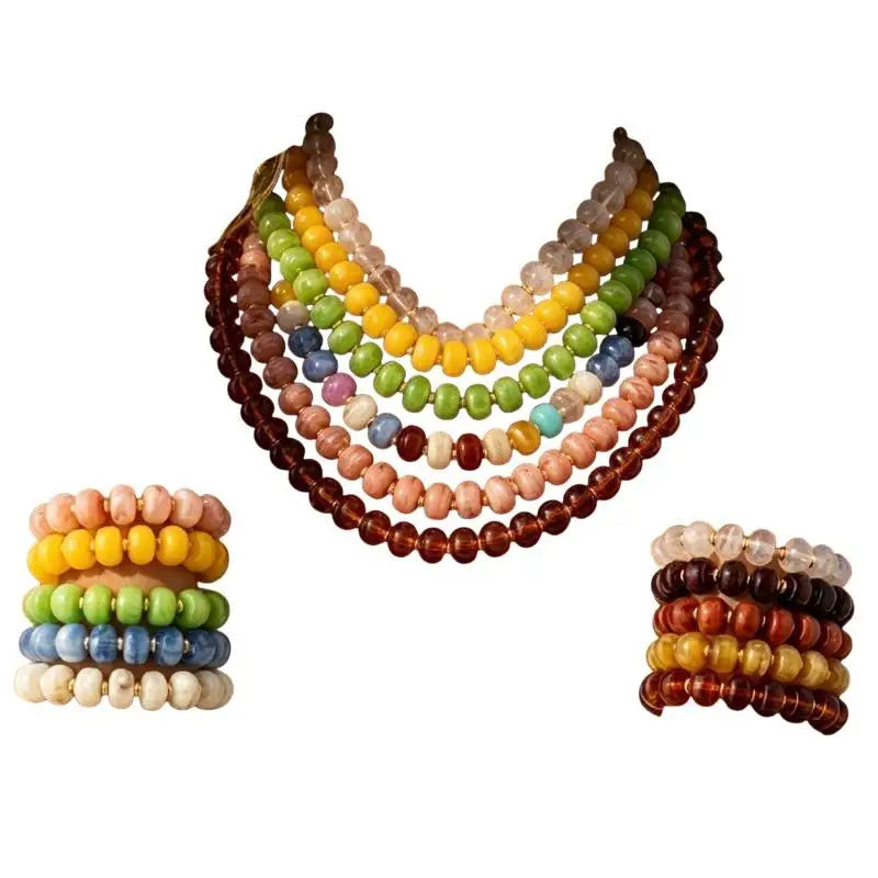Y2K Colorful Resin Beads Chain Necklace – Trendy Women's Jewelry Beaded Chain Necklace Qme