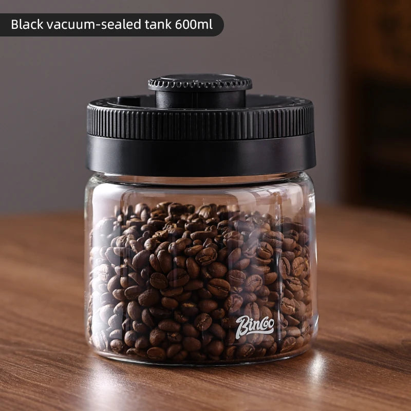Bincoo Vacuum Sealed Glass Coffee Bean Storage Container Coffee Storage Container Qst 600ml Black