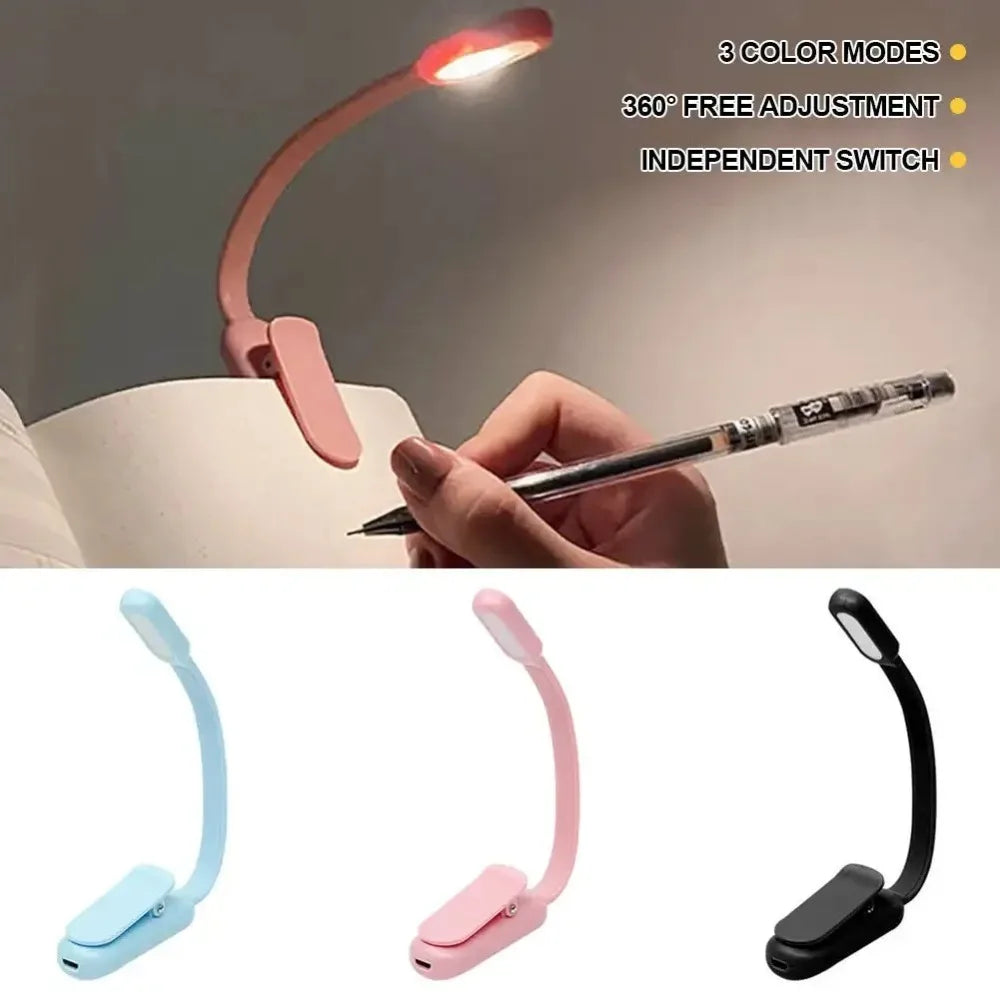 USB Rechargeable Clip-On LED Reading Light | 3 Color Modes Clip-On Book Light Qme