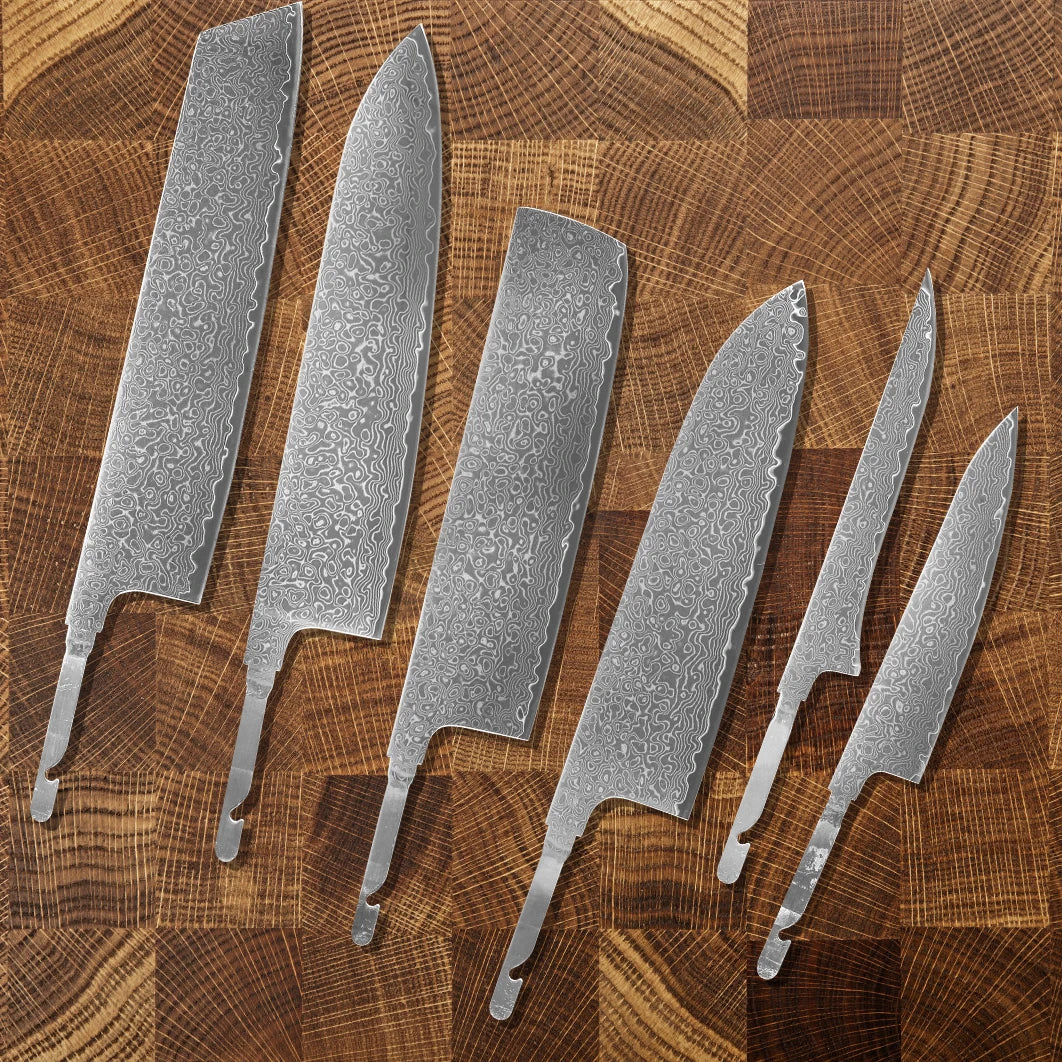 Damascus Steel Knife Blank Set – 7-Piece DIY Kitchen Knife Kit Knife Blank Set Qst