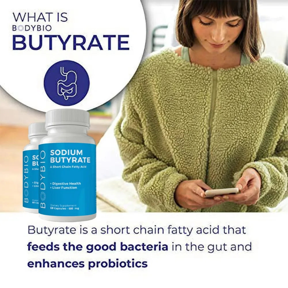 Sodium Butyrate Capsules 120ct – Gut & Digestive Health Support Digestive Supplement Qst